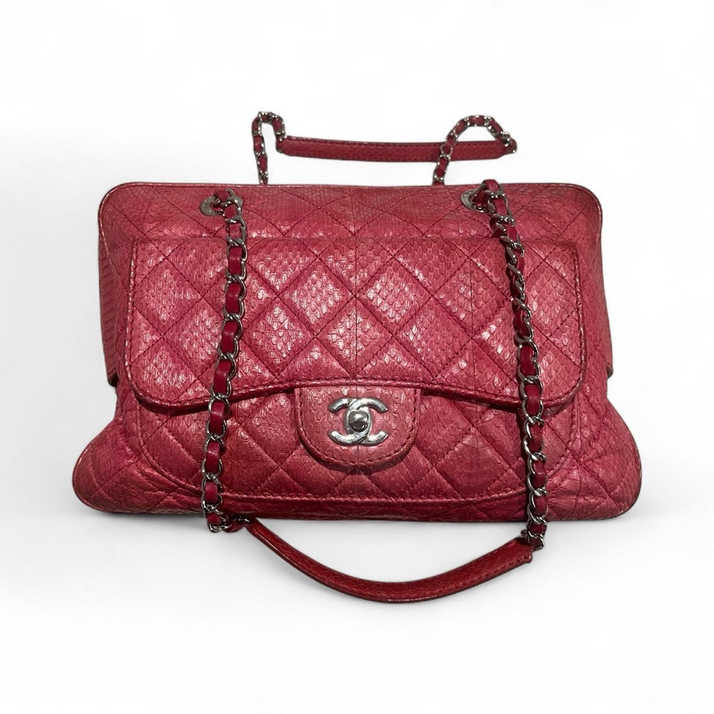 Chanel Python Leather Shoulder Bag Fuscia Silver … - image 2